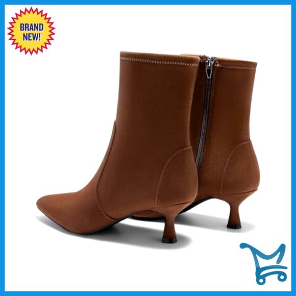 Low Kitten Heel Ankle Boots Pointed Toe Side Zipper Fall Shoes - Picture 5 of 7
